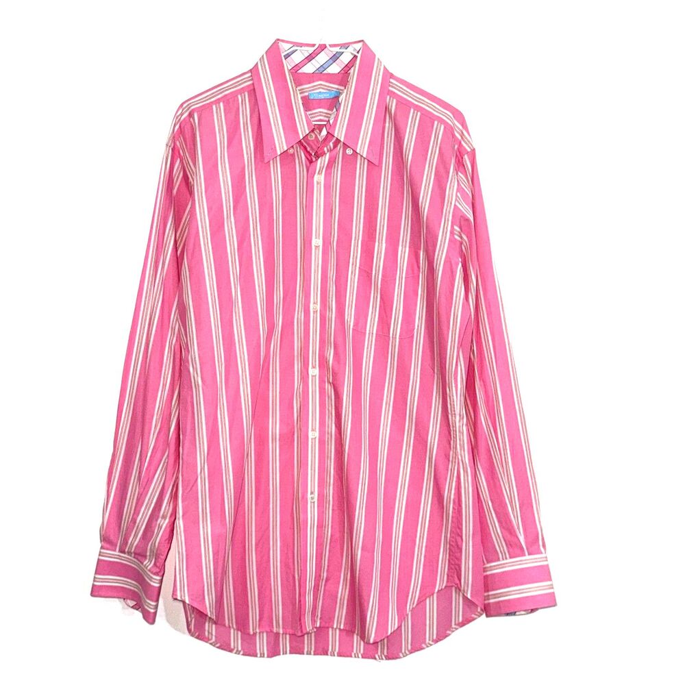 J. Mclaughlin Men's Striped Button Down Shirt - Pink/White L